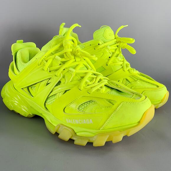 BALENCIAGA Size 11 Track 3 Green Neon Leather Nylon Lace-Up Sneakers - Picture 1 of 9